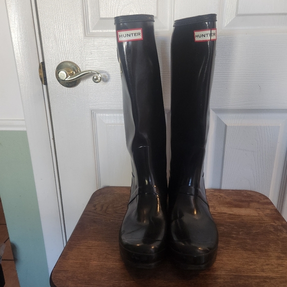 Hunter Boots Tall Rubber Buckle Size 9M Rainboots Waterproof Womens Glossy Black - Picture 3 of 10
